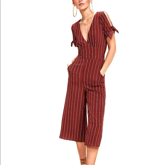 Lulus Pants - Lulu’s Pacific Coast Wine Striped Culotte Jumpsuit